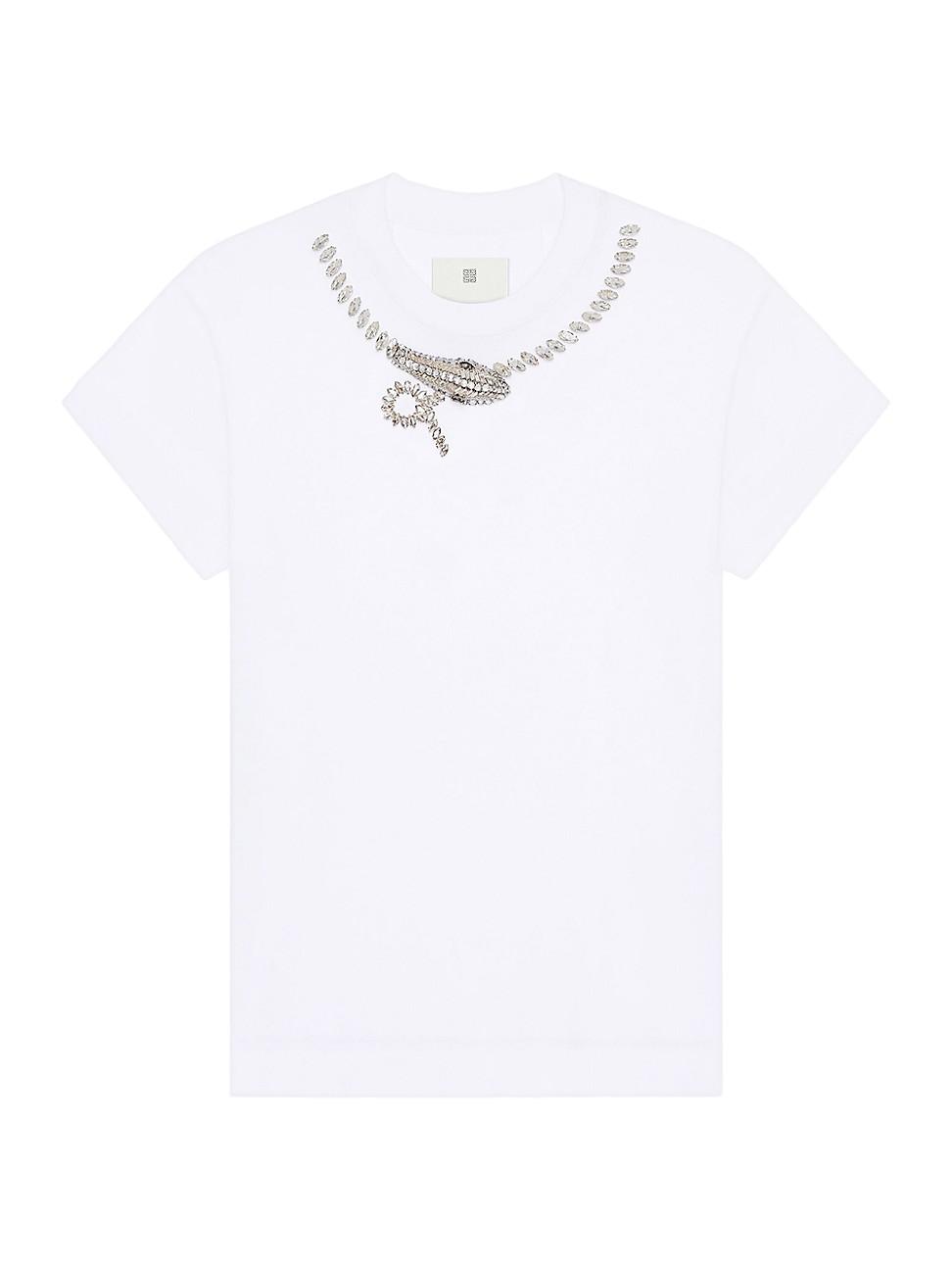Womens Slim Fit T-Shirt in Cotton with Crystals Snake Product Image