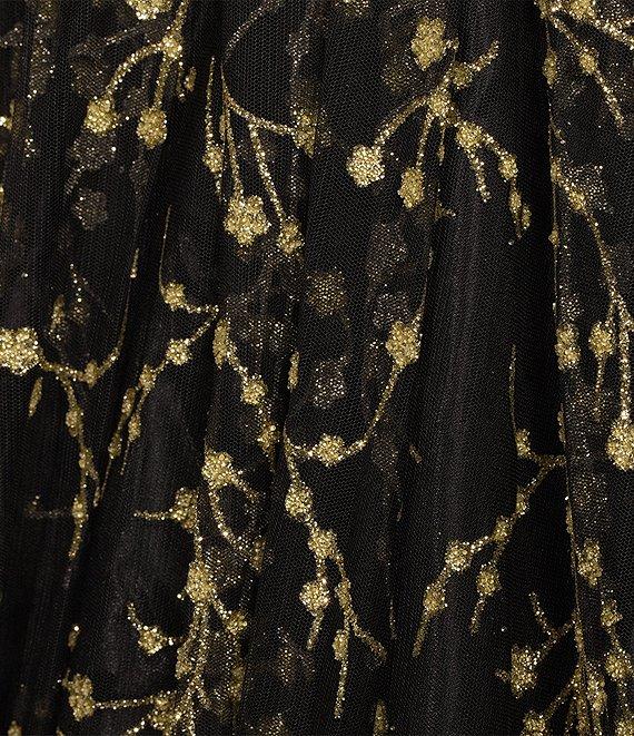 Blondie Nites Mesh Glitter Floral Sweetheart Neck Sleeveless Long Dress Product Image