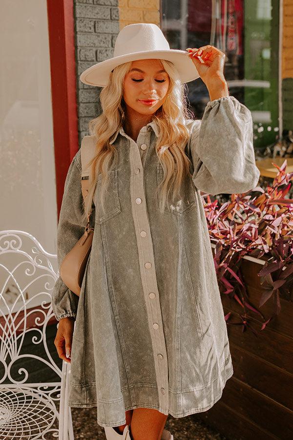 Afternoon Date Denim Mini Dress in Sage Product Image