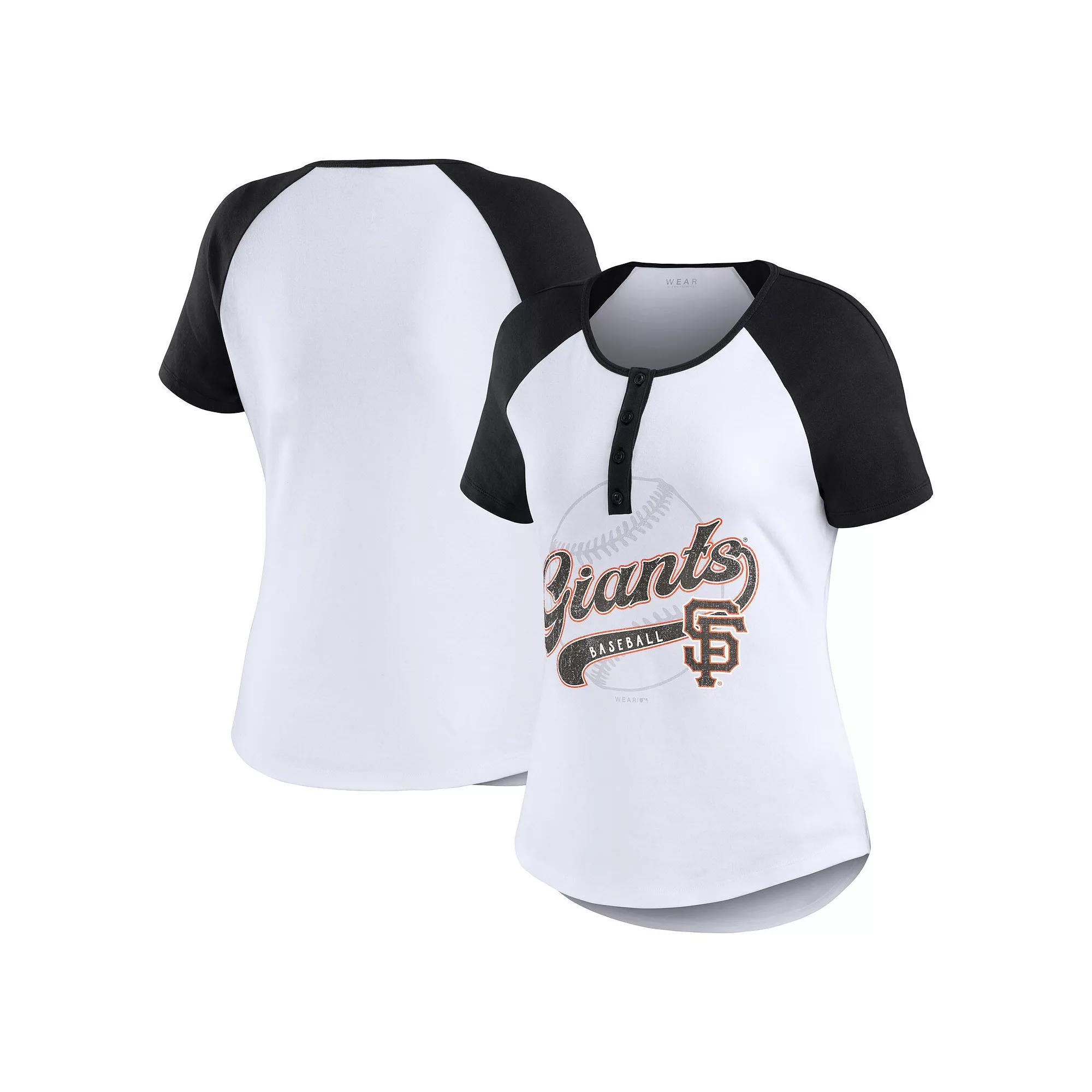 Women's WEAR by Erin Andrews White/Black San Francisco Giants Henley Raglan T-Shirt,  Product Image