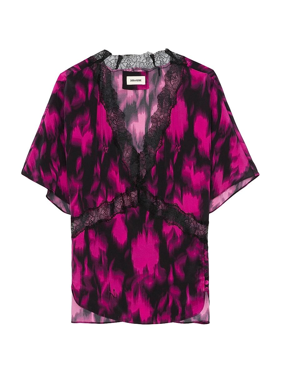 Womens Tzar Floral Silk Lace-Trim Top Product Image