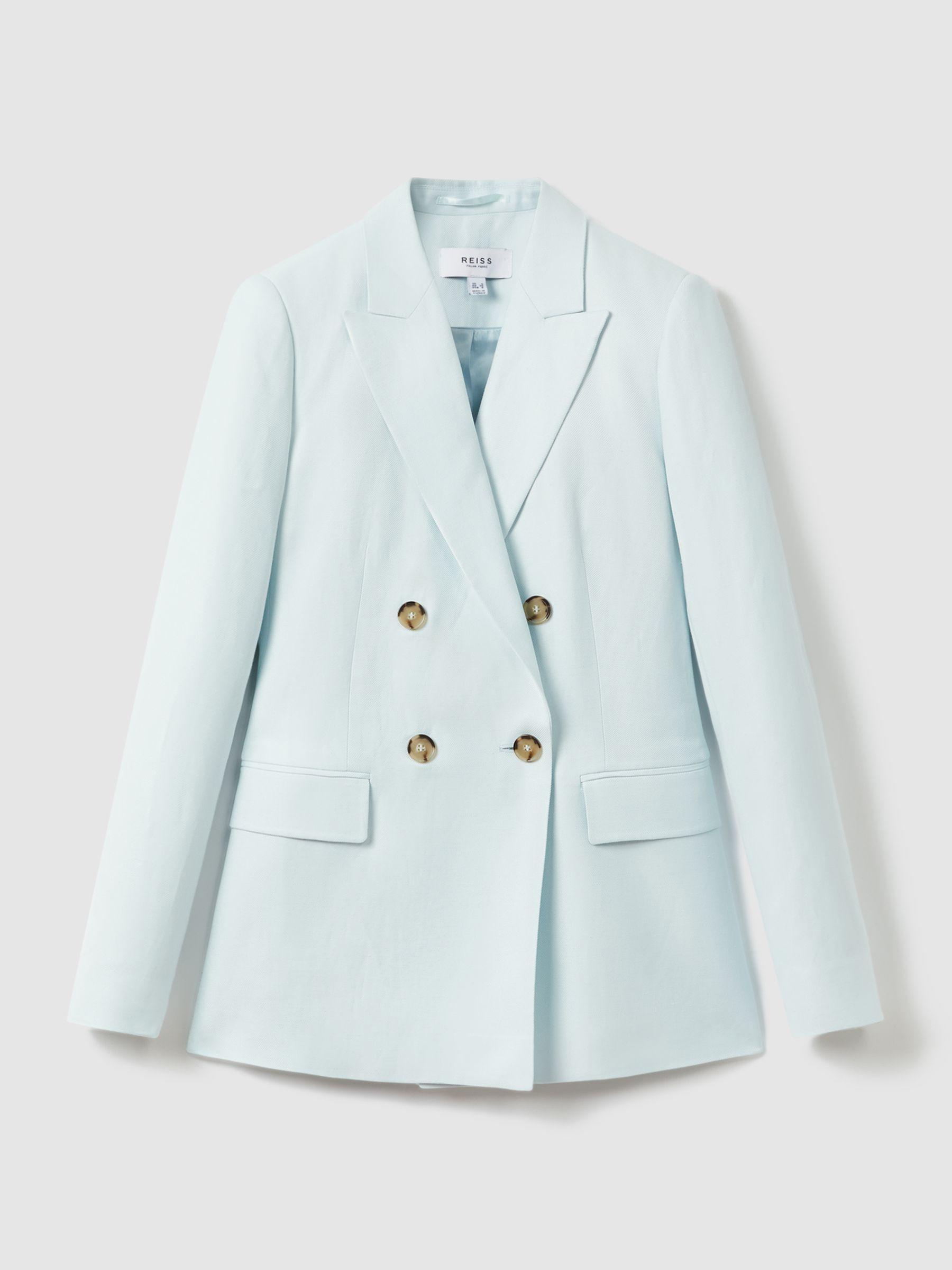 Viscose-Linen Double Breasted Suit Blazer in Blue Product Image