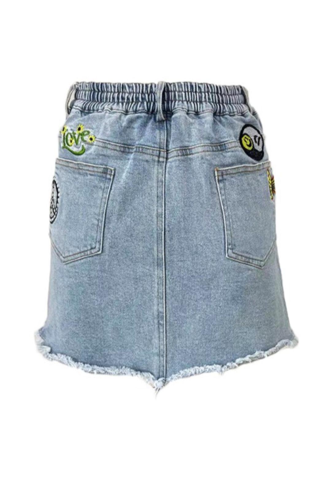 Patched Denim Skirt Product Image