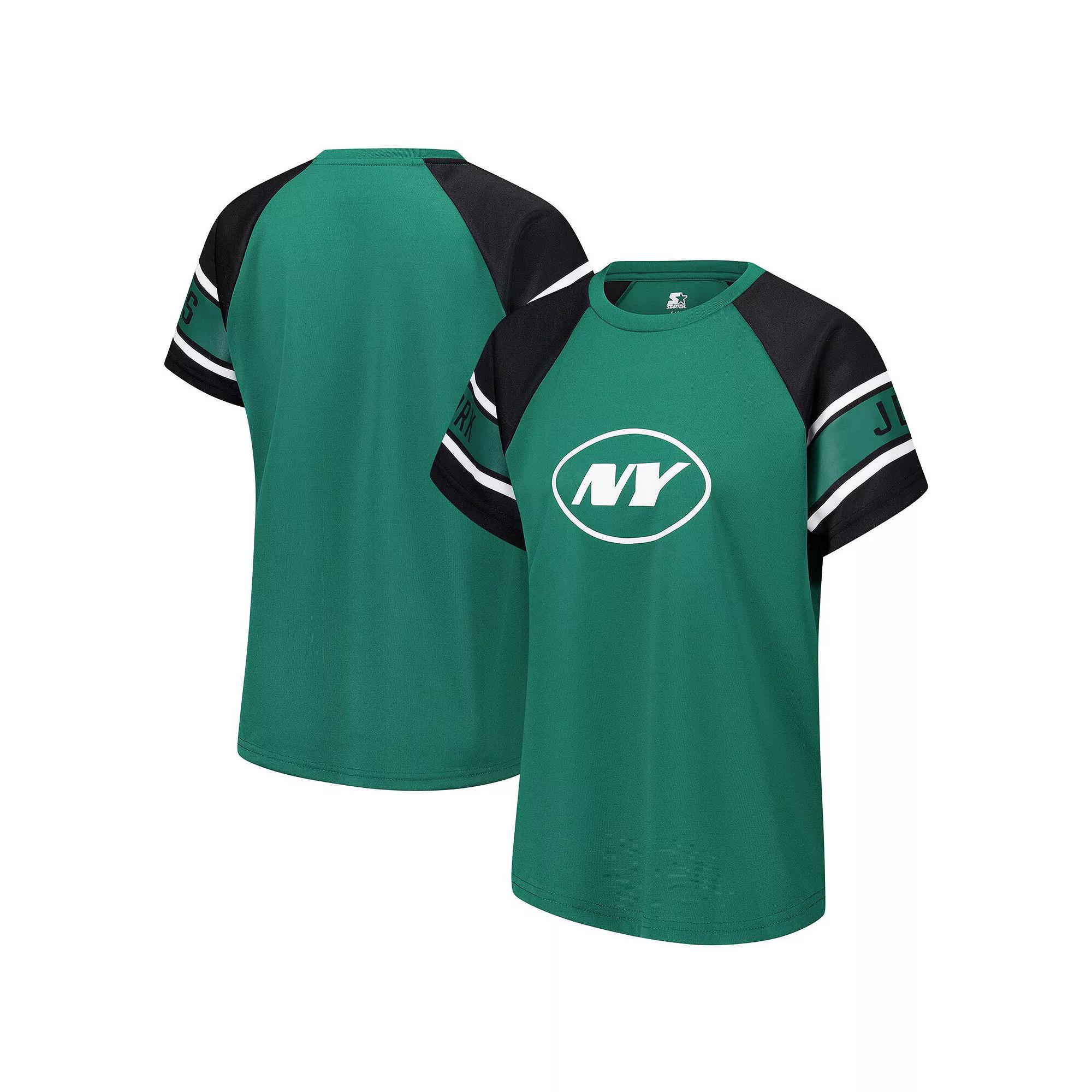 Women's Starter Green New York Jets 1st Rounder Color Block Raglan Top,  Product Image