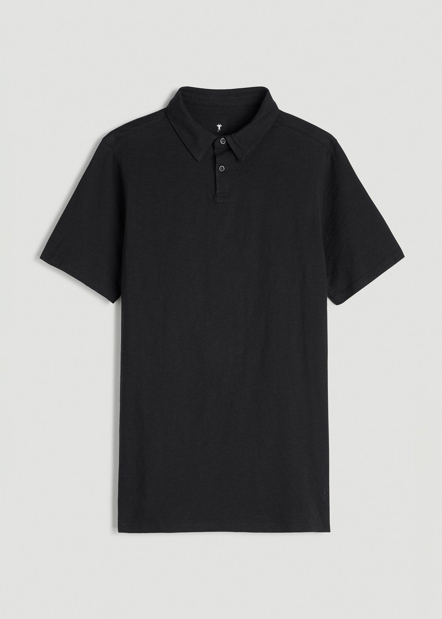 Slub Self Collar Polo Shirt for Tall Men in Black Male Product Image