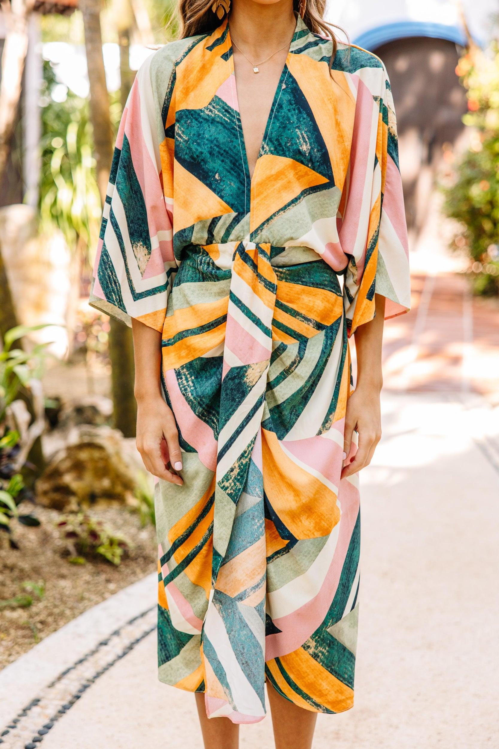 Vintage Resort Green Abstract Midi Dress Female Product Image