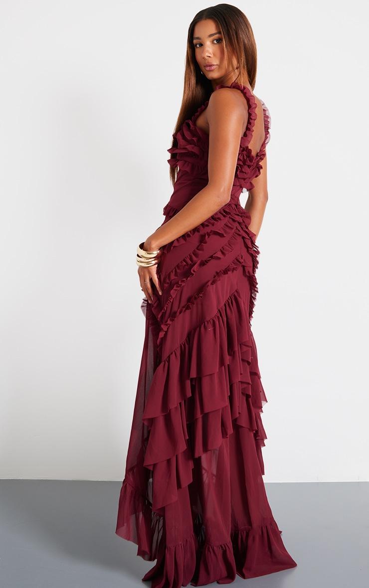 Wine Tiered Frill Detail Maxi Dress Product Image