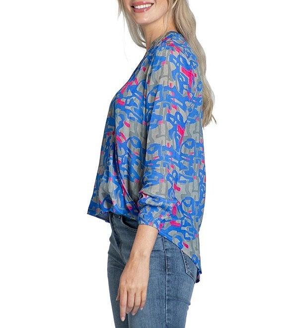 APNY Printed V-Neck 3/4 Sleeve Crossover Top Product Image