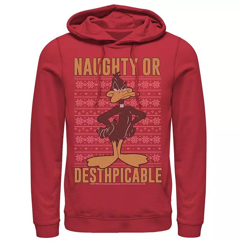 Mens Looney Tunes Christmas Sweater Daffy Naughty Or Desthpicable Graphic Hoodie Product Image