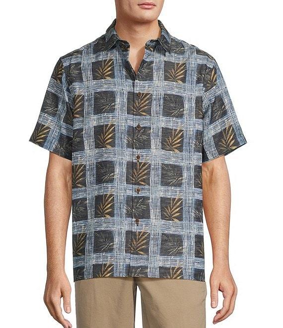 Roundtree & Yorke Short Sleeve Grid Palm Print Sport Shirt Product Image