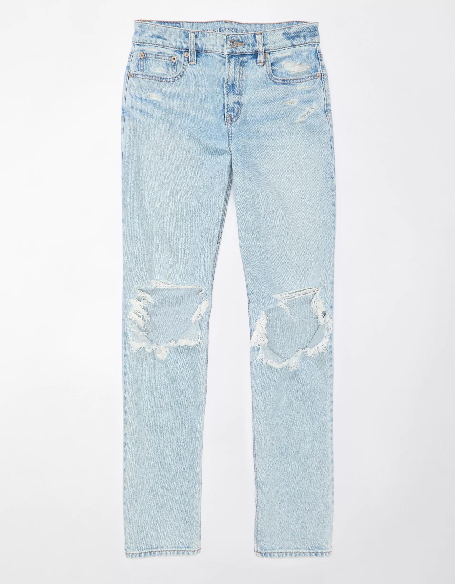 AE Stretch Super High-Waisted Ripped Ankle Straight Jean Product Image