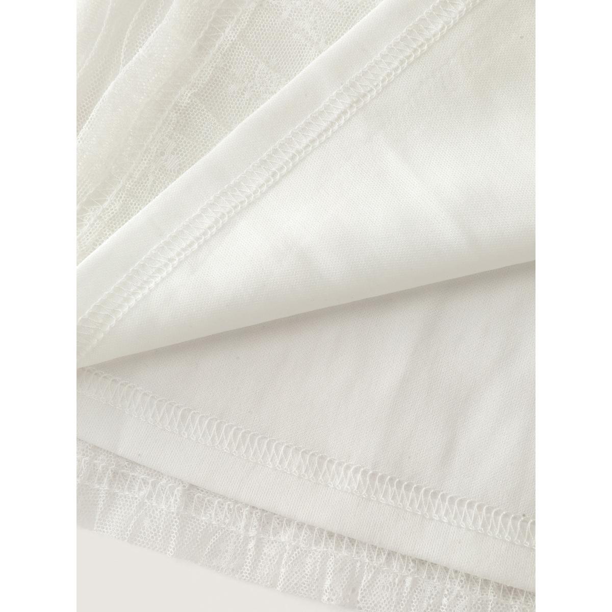 Plus Size Ivory Pleated Lace Mock Neckline Sheer Blouse Women Romantic Long Sleeve Mock Neck Elegant Blouses BloomChic 12/L Product Image