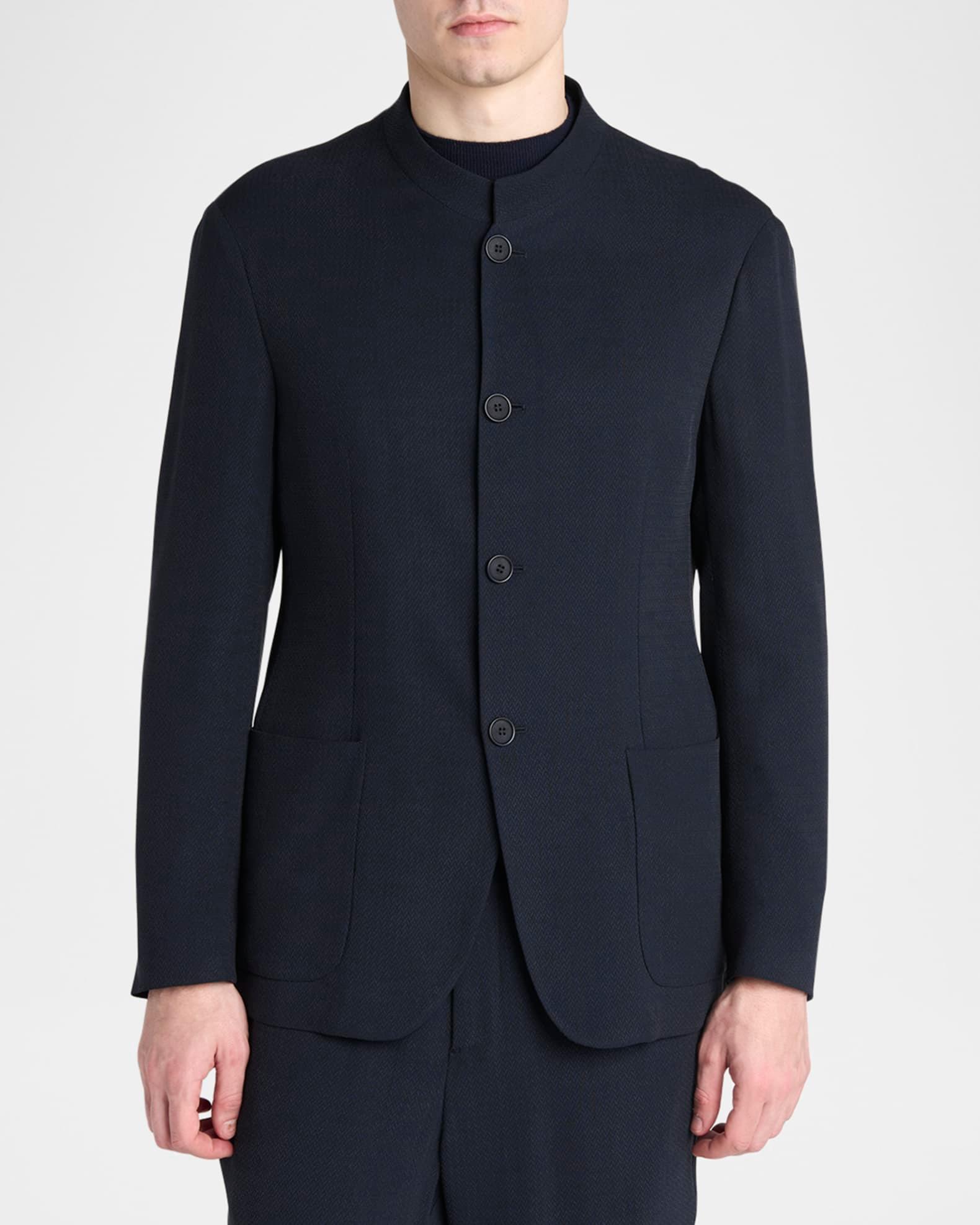 Men's Micro-Chevron Cupro and Viscose Collarless Sport Coat Product Image