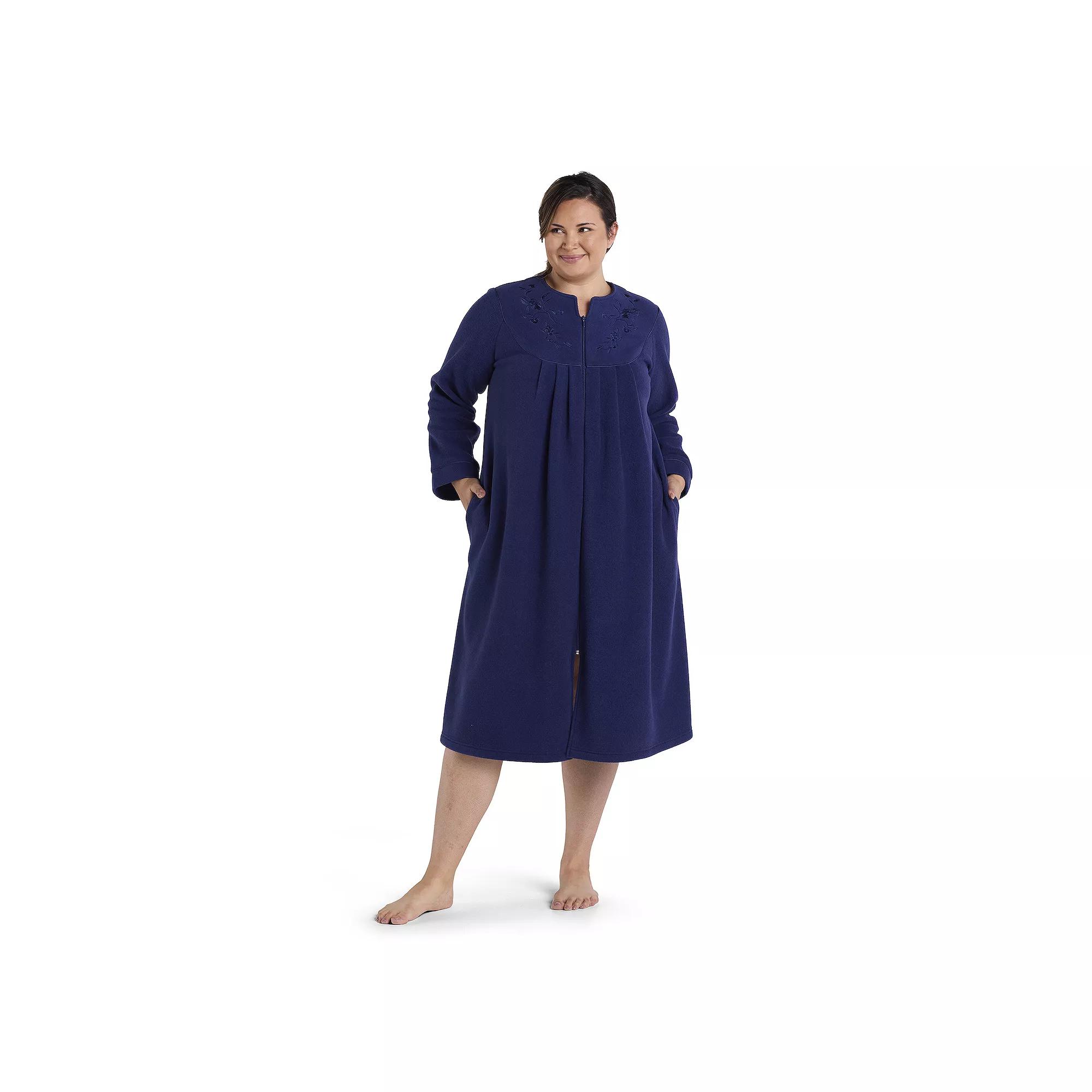 Plus Size Miss Elaine Essentials Micro Fleece Long Zip Robe, Women's, Size: 1XL, Blue Product Image