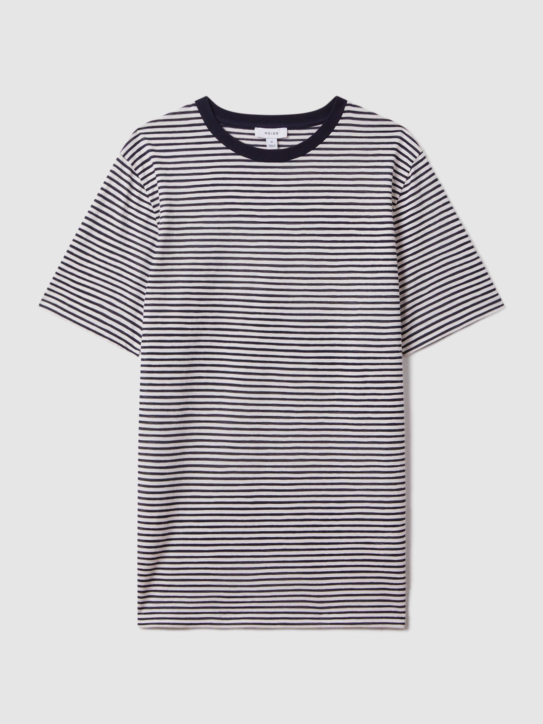 Striped Crew Neck T-Shirt in Navy/White Product Image