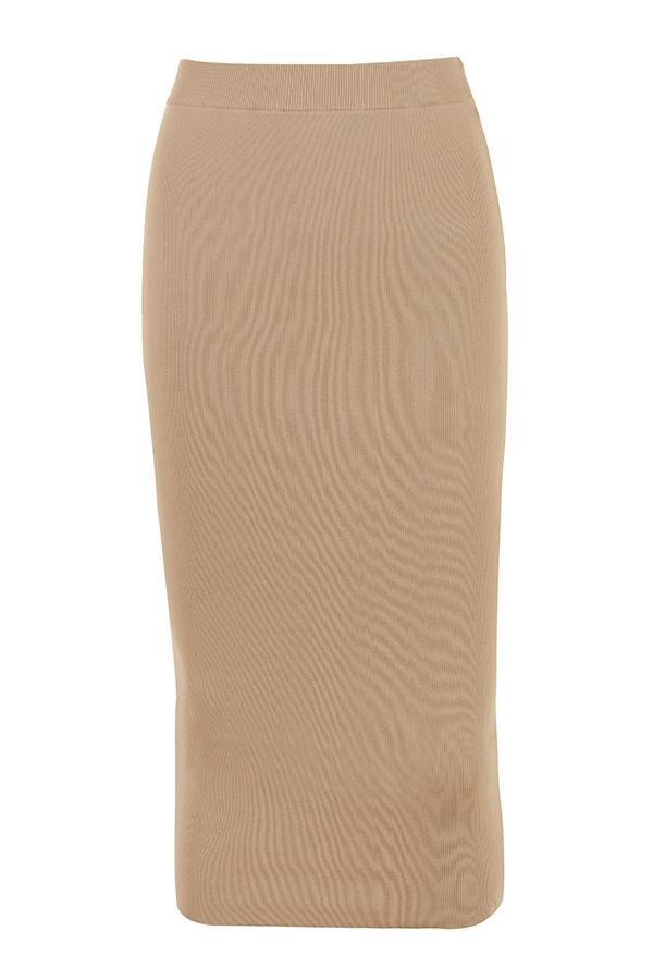 Heather  camel knit midi skirt - sale Product Image