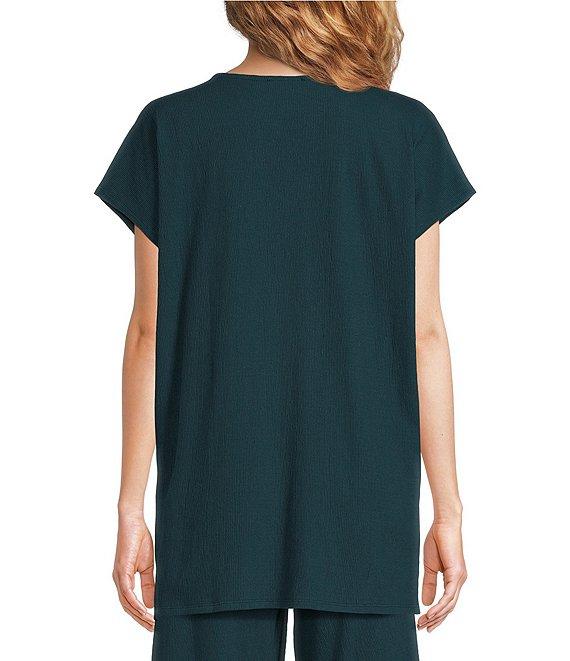 Eileen Fisher Organic Cotton Blend Crinkle Jersey V-Neck Short Sleeve Top Product Image