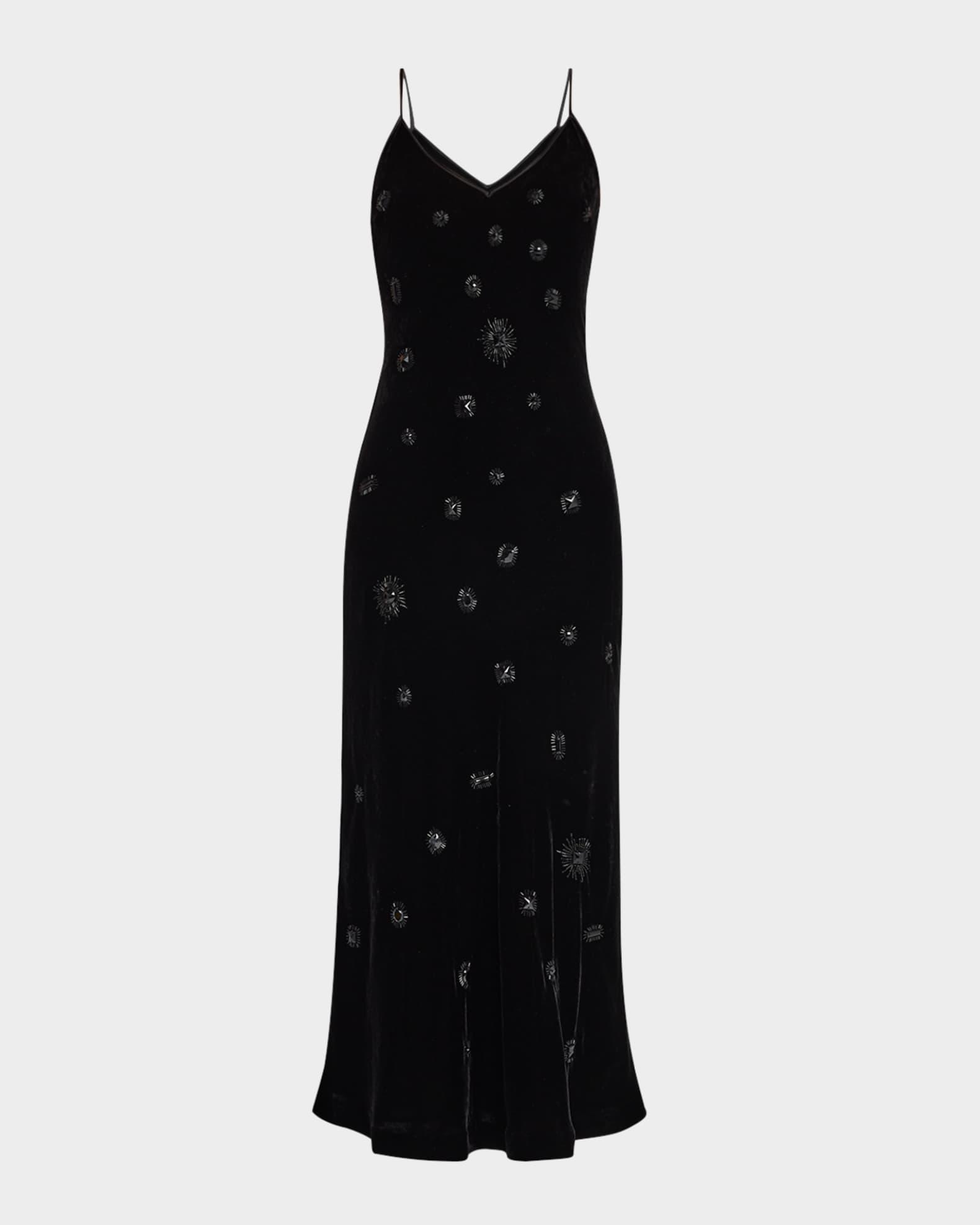 Spaghetti-Strap Velvet Slip Dress Product Image