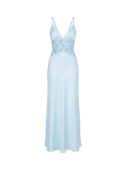 Klairee Halter Lace Maxi Dress Icy Blue Product Image
