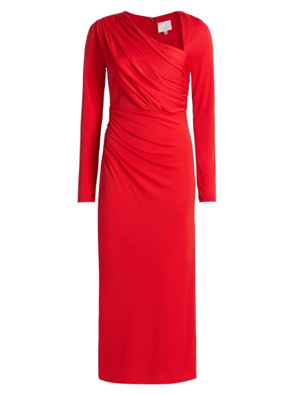 CINQ À SEPT Jalyn Long Sleeve Asymmetric Drape Matte Jersey Dress In Red Product Image