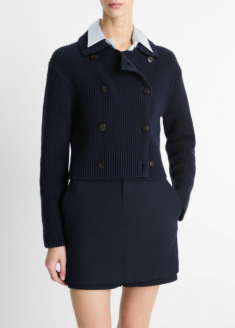 Cotton-Blend Double-Breasted Sweater Jacket Product Image