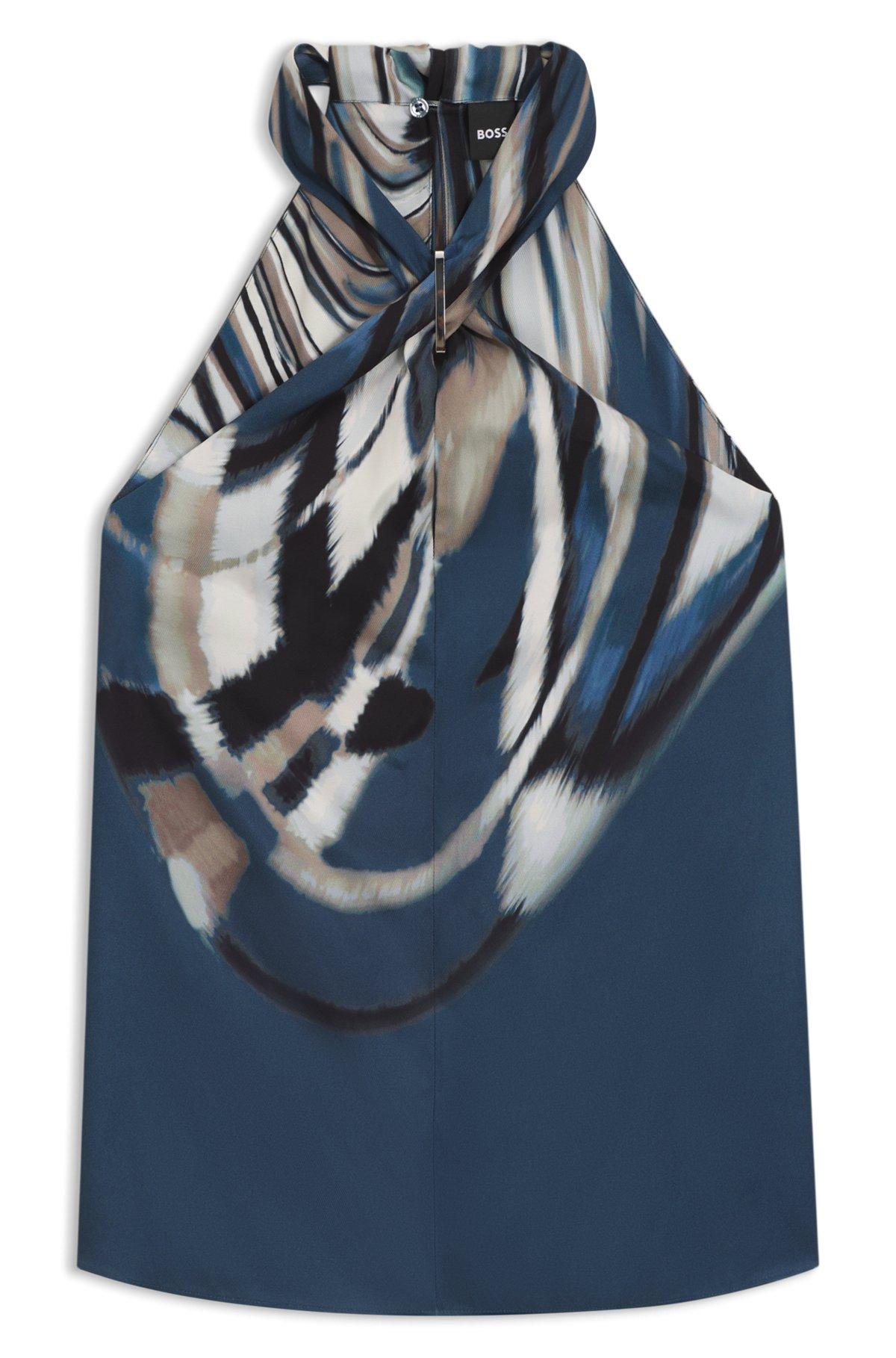 BOSS - Printed-twill top with tie neckline - Patterned Product Image