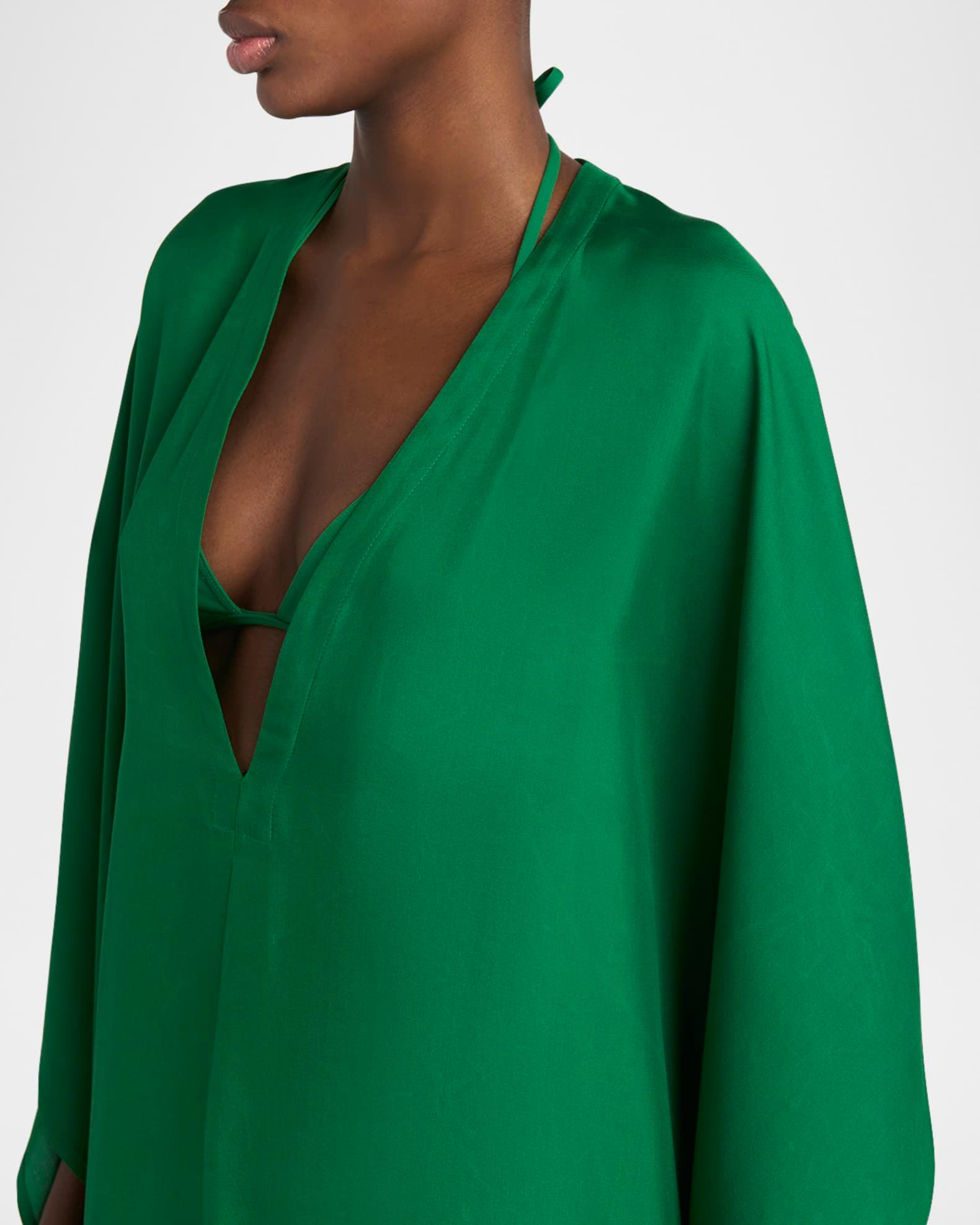 Plunging V-Neck Light Silk Twill Maxi Kaftan Dress Product Image