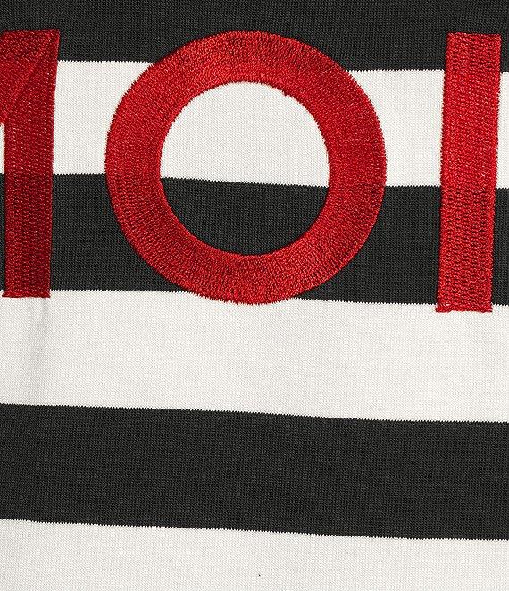 KARL LAGERFELD PARIS Stretch Knit Stripe Print Crew Neck Short Sleeves Tee Product Image