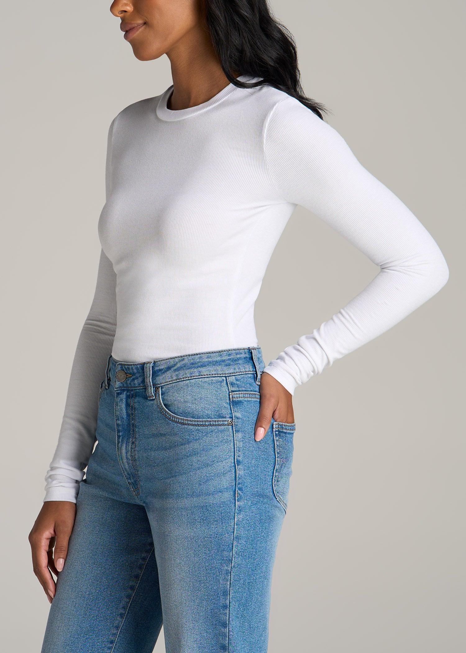 FITTED Ribbed Long Sleeve Tee for Tall Women in White Female Product Image