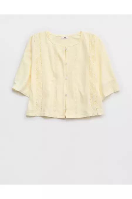 Aerie Short Sleeve Crochet Cardigan Women's Product Image