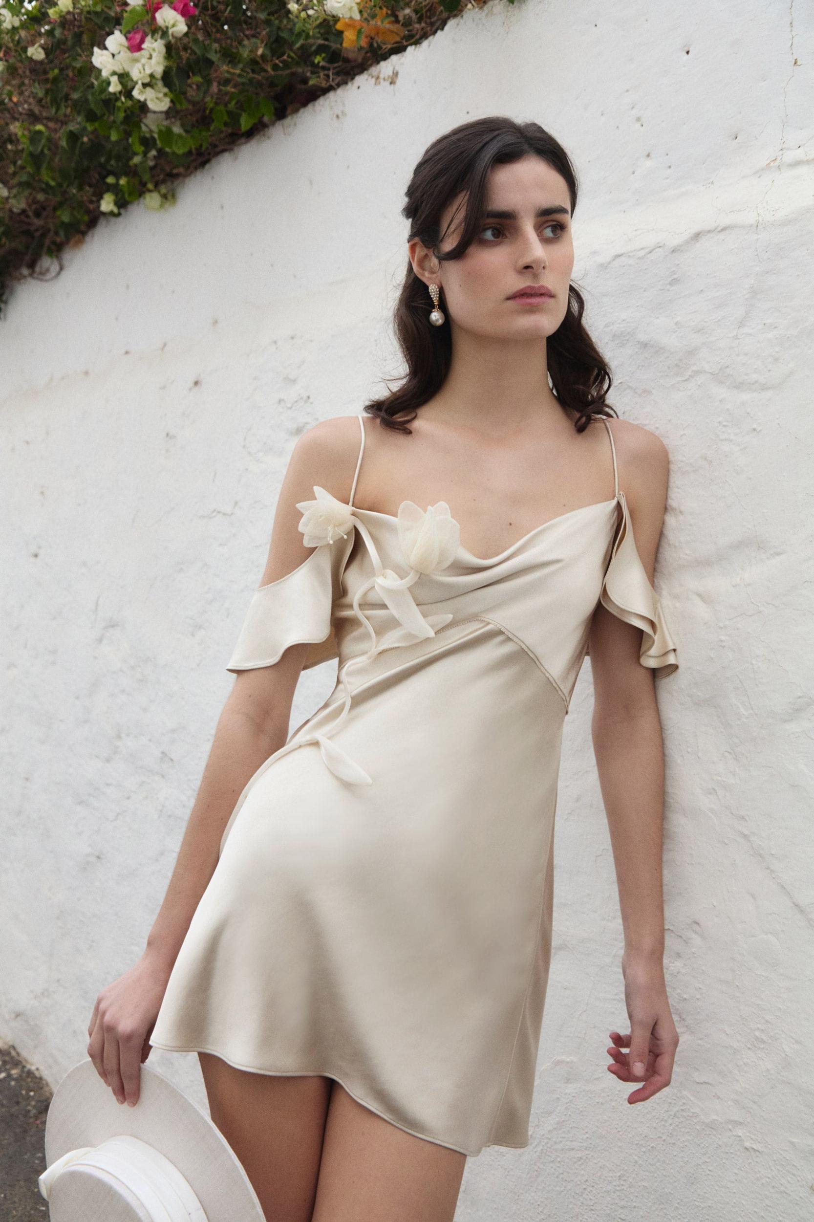 Champagne Flower Satin Mini Dress Product Image