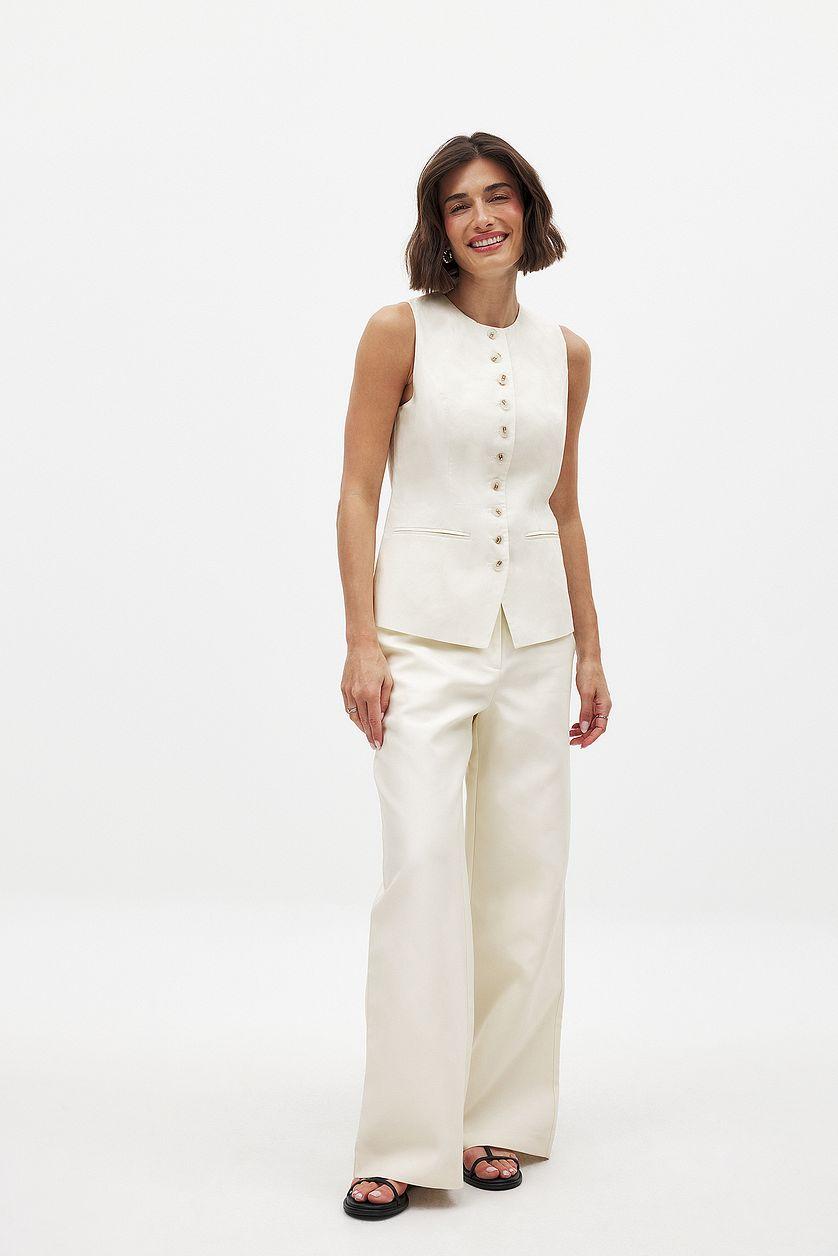 Linen Blend Mid Waist Pants Product Image