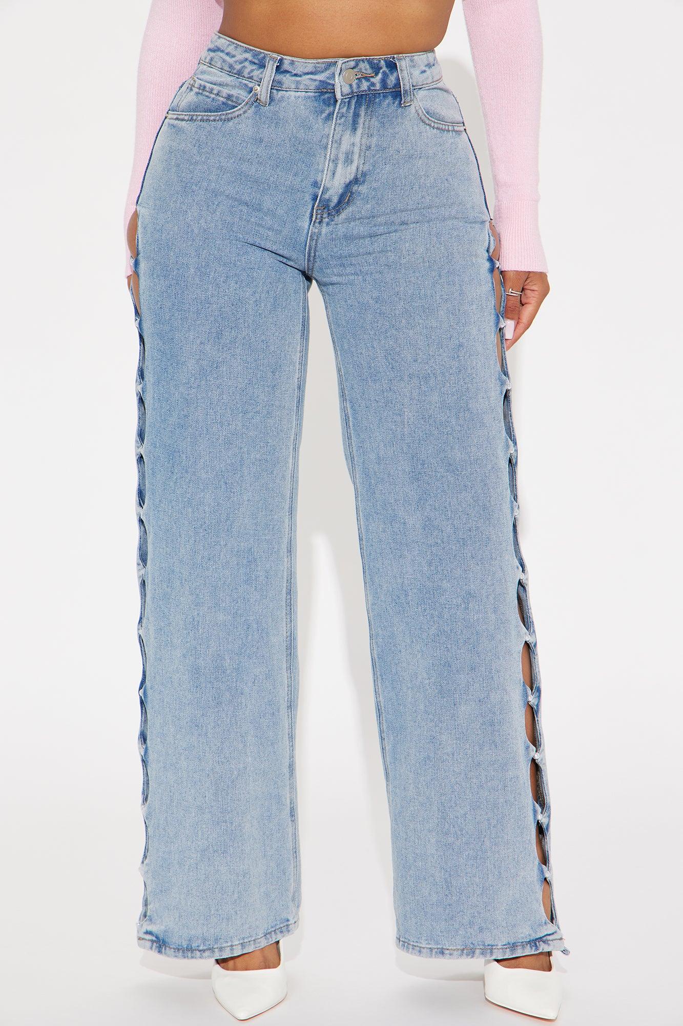 Clutching My Pearls Cut Out Wide Leg Jeans - Light Wash Product Image