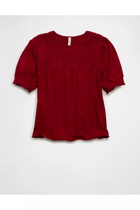 AE Sunchaser High Neck Puff Sleeve Smocked T-Shirt Women's Product Image