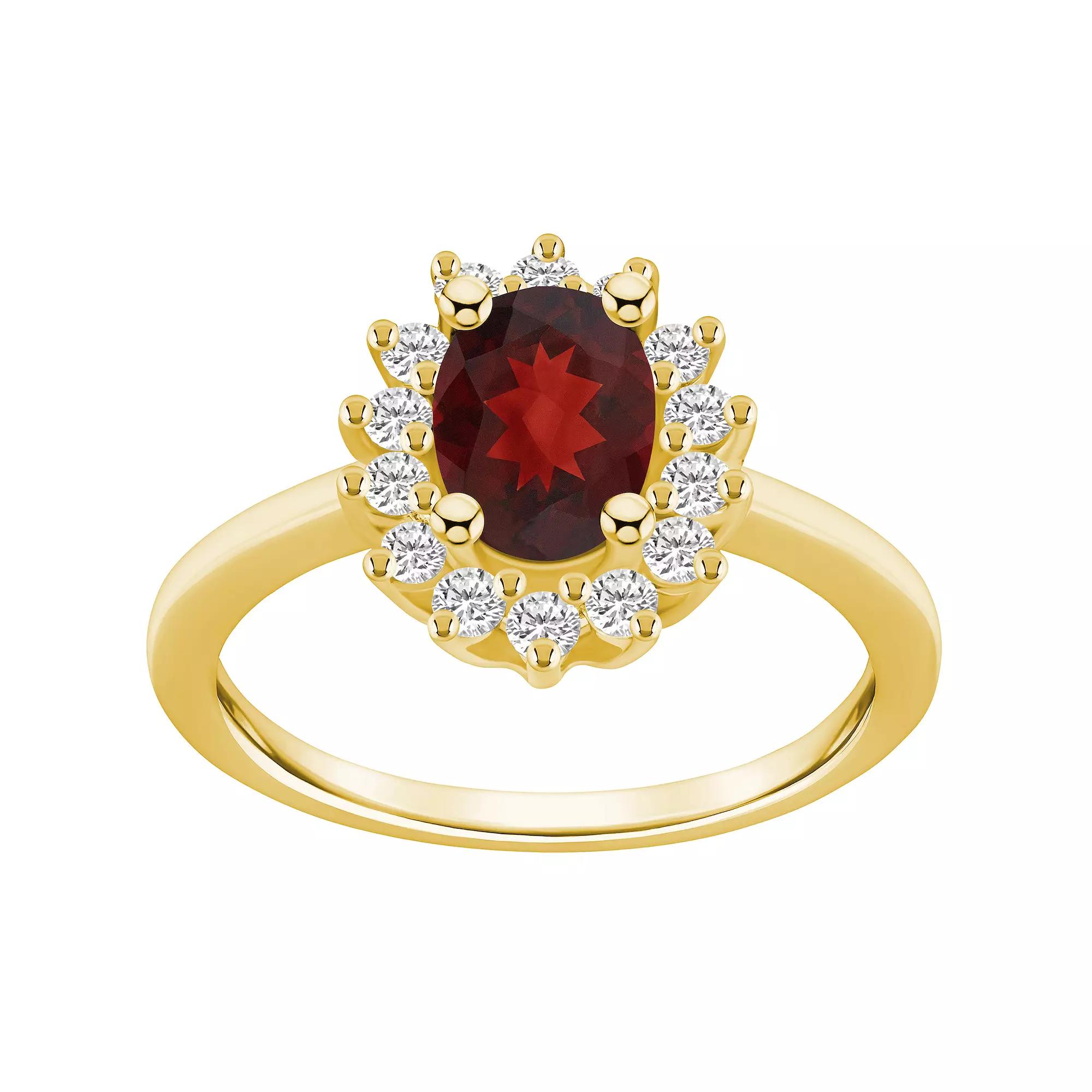 Alyson Layne 14k White Gold Oval Cut Garnet & 1/3 Carat T.W. Diamond Halo Ring, Women's, Size: 7, Red Product Image