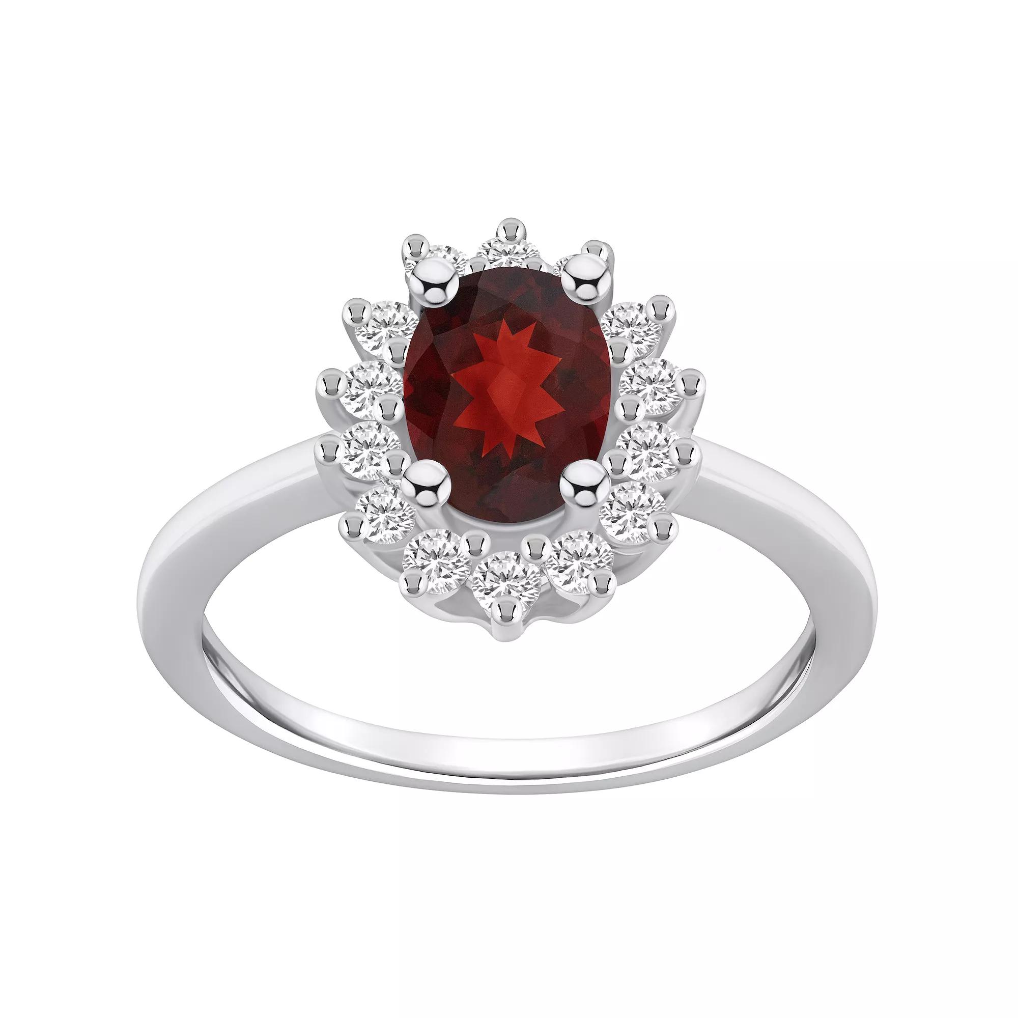 Alyson Layne 14k White Gold Oval Cut Garnet & 1/3 Carat T.W. Diamond Halo Ring, Women's, Size: 7, Red Product Image