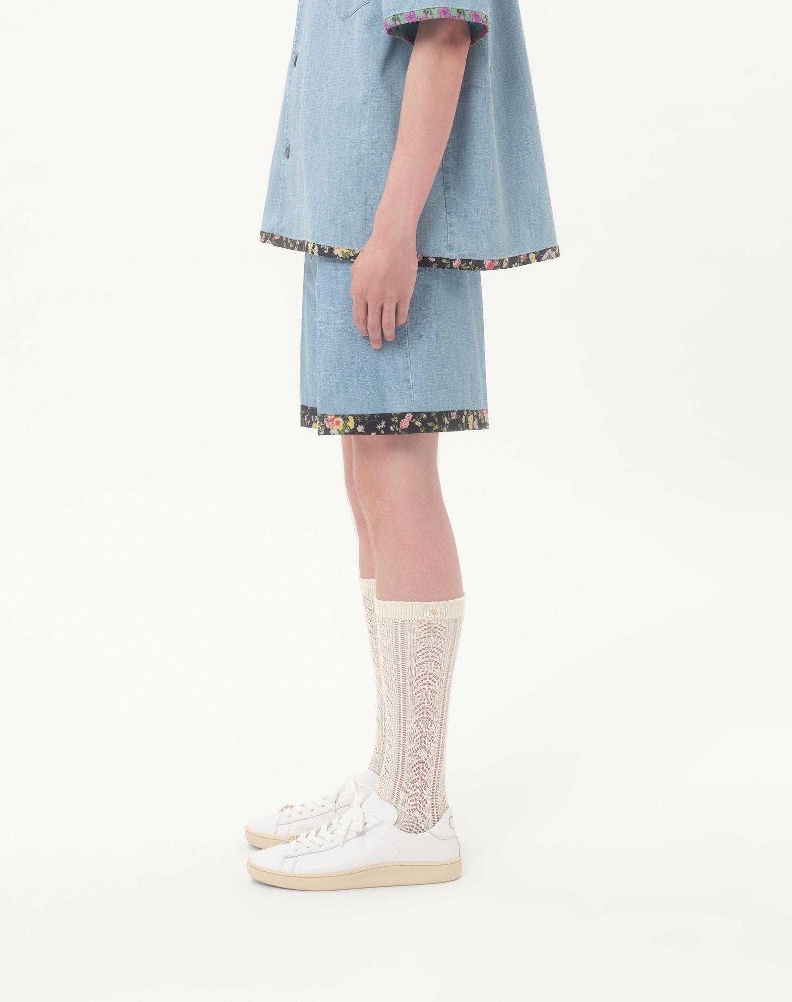 Denim Bermuda Shorts With Floral Print Hem Product Image