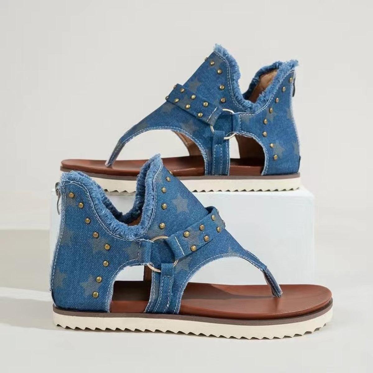 Studded Raw Hem Flat Sandals Product Image
