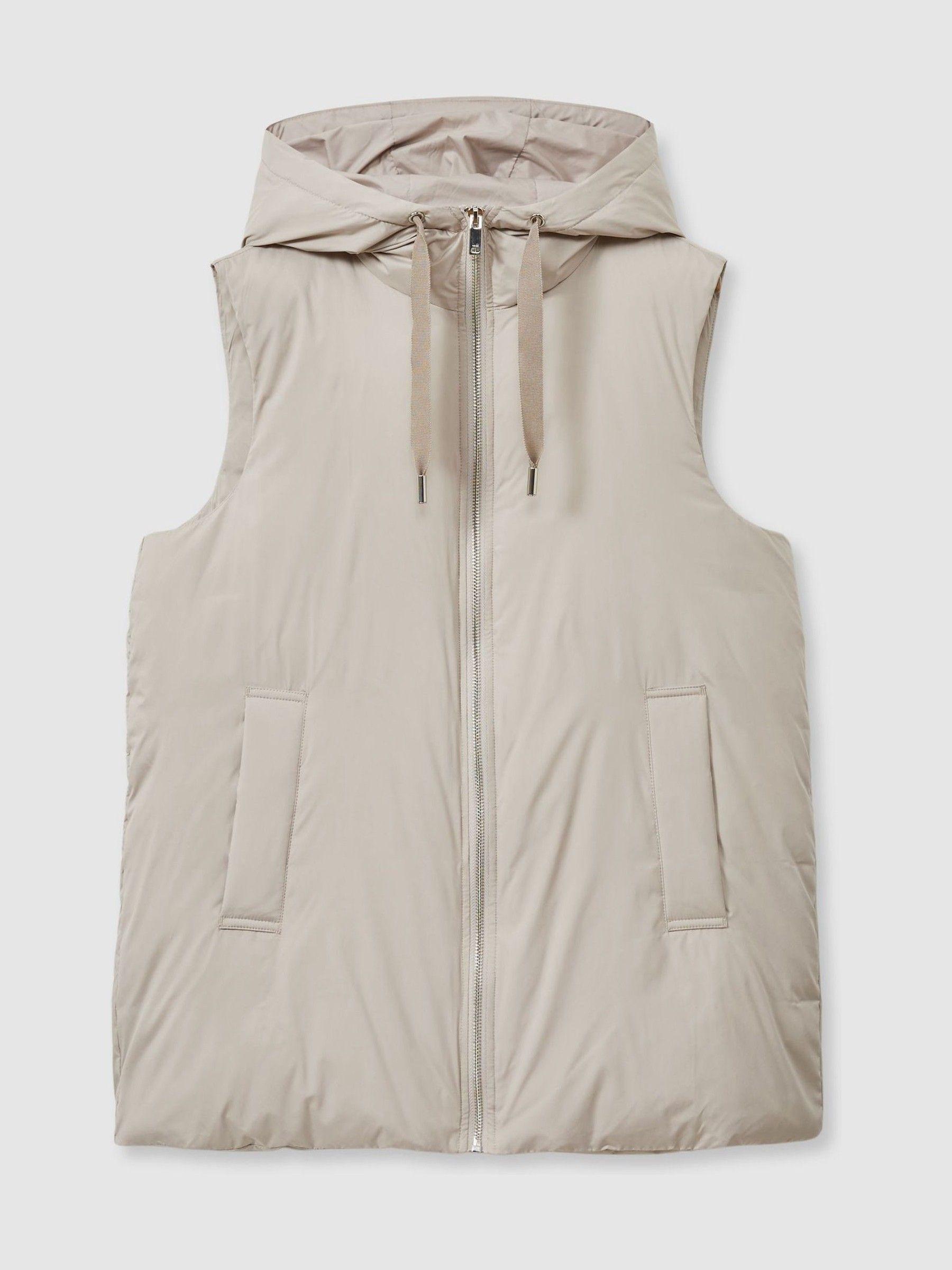 Padded Hooded Gilet in Neutral Product Image