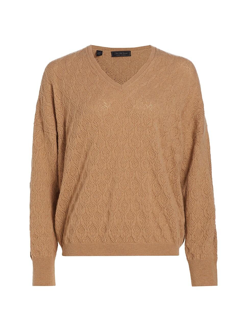 Womens COLLECTION Pointelle V-Neck Cashmere Sweater Product Image