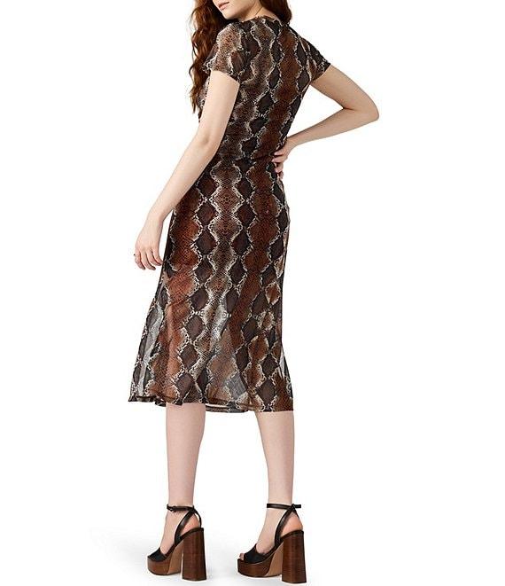 Steve Madden Nola Snake Print Crew Neck Short Sleeve Mesh Midi Dress Product Image