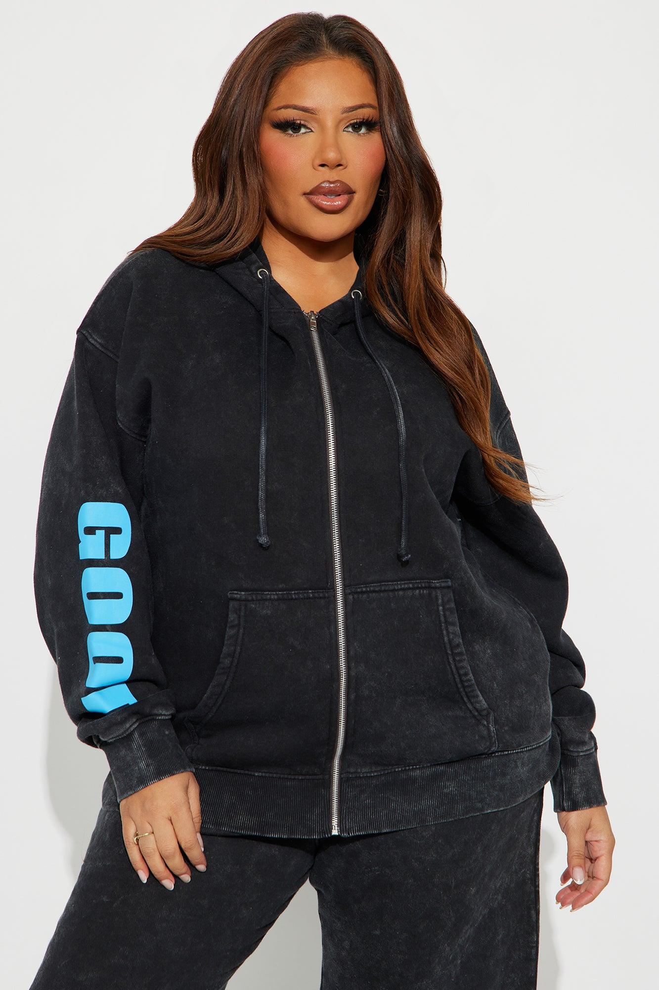 Good Vibes AF Washed Fleece Zip Up Sweatshirt - Charcoal/combo Female Product Image
