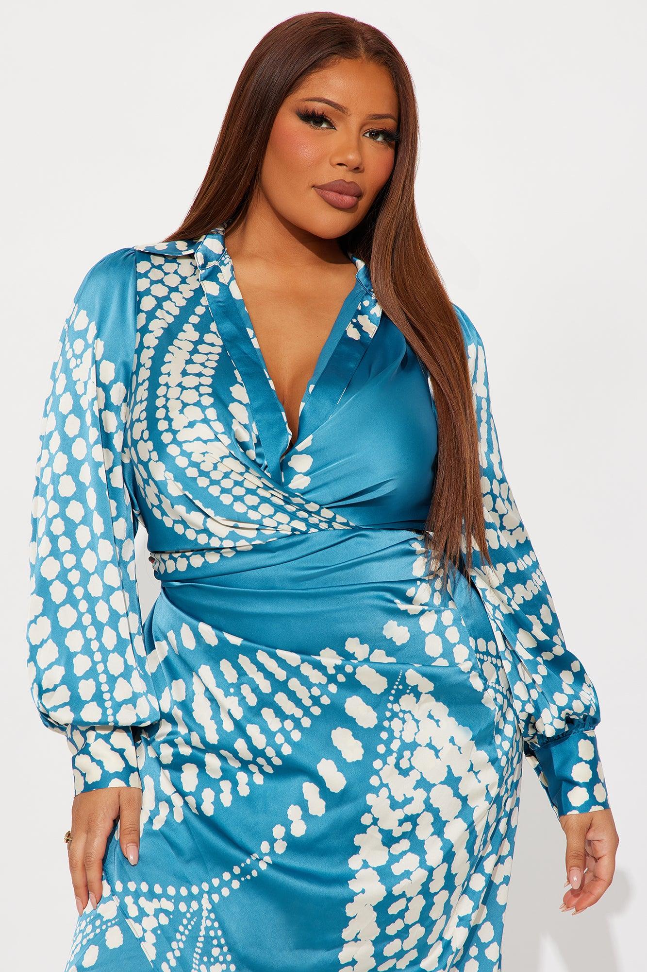 Glamour Days Satin Midi Dress - Blue/combo Female Product Image