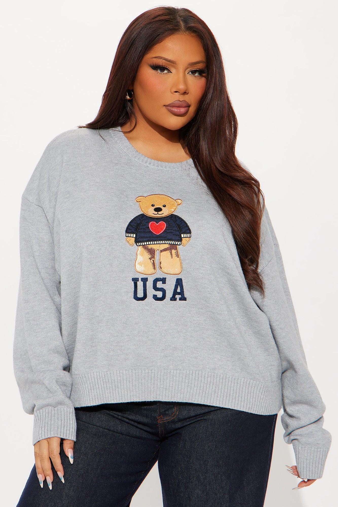 I Heart Teddy Bear USA Pullover Sweater - Grey/combo Product Image