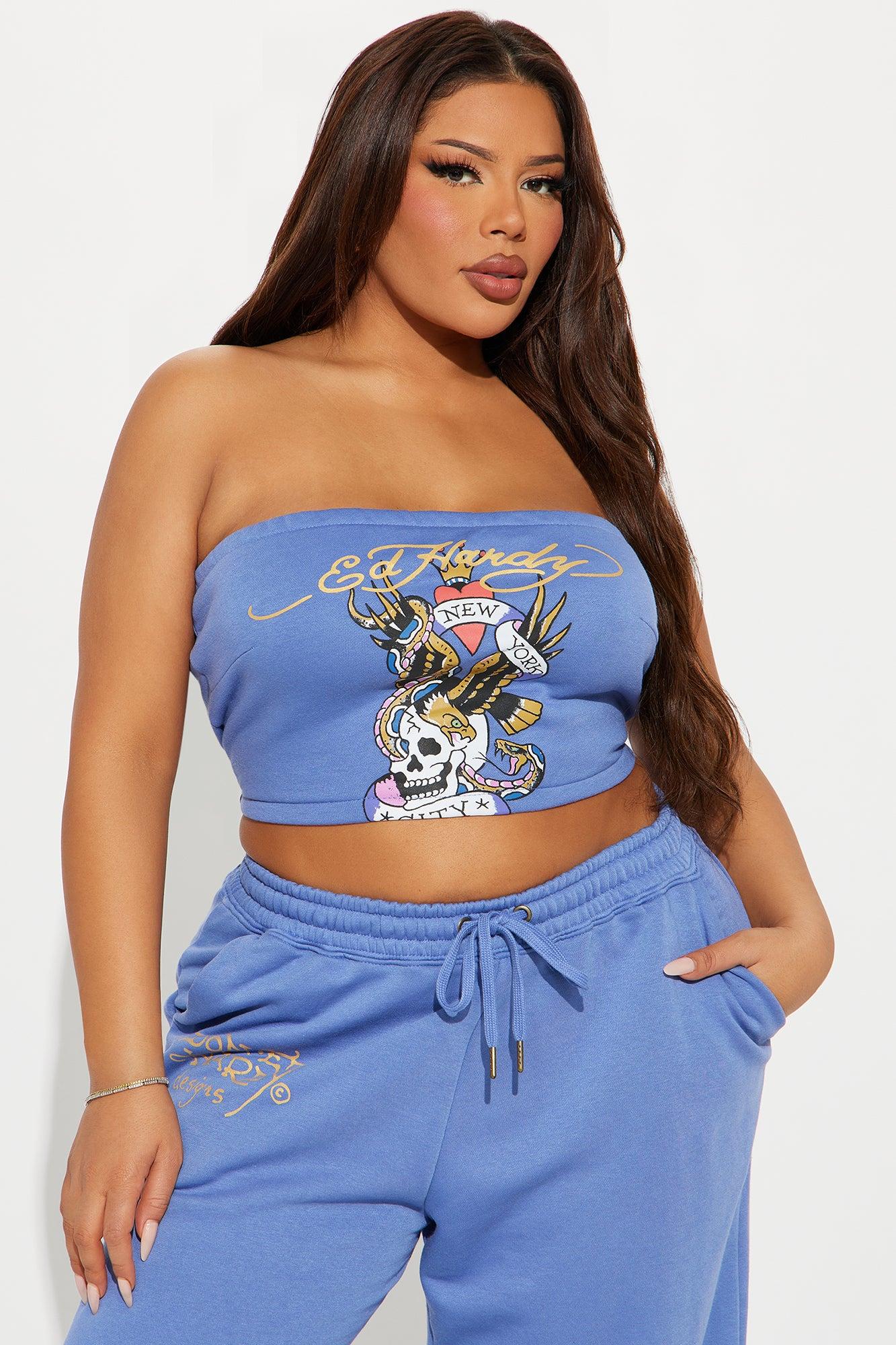 Ed Hardy NYC Tube Top Pant Set - Blue Product Image