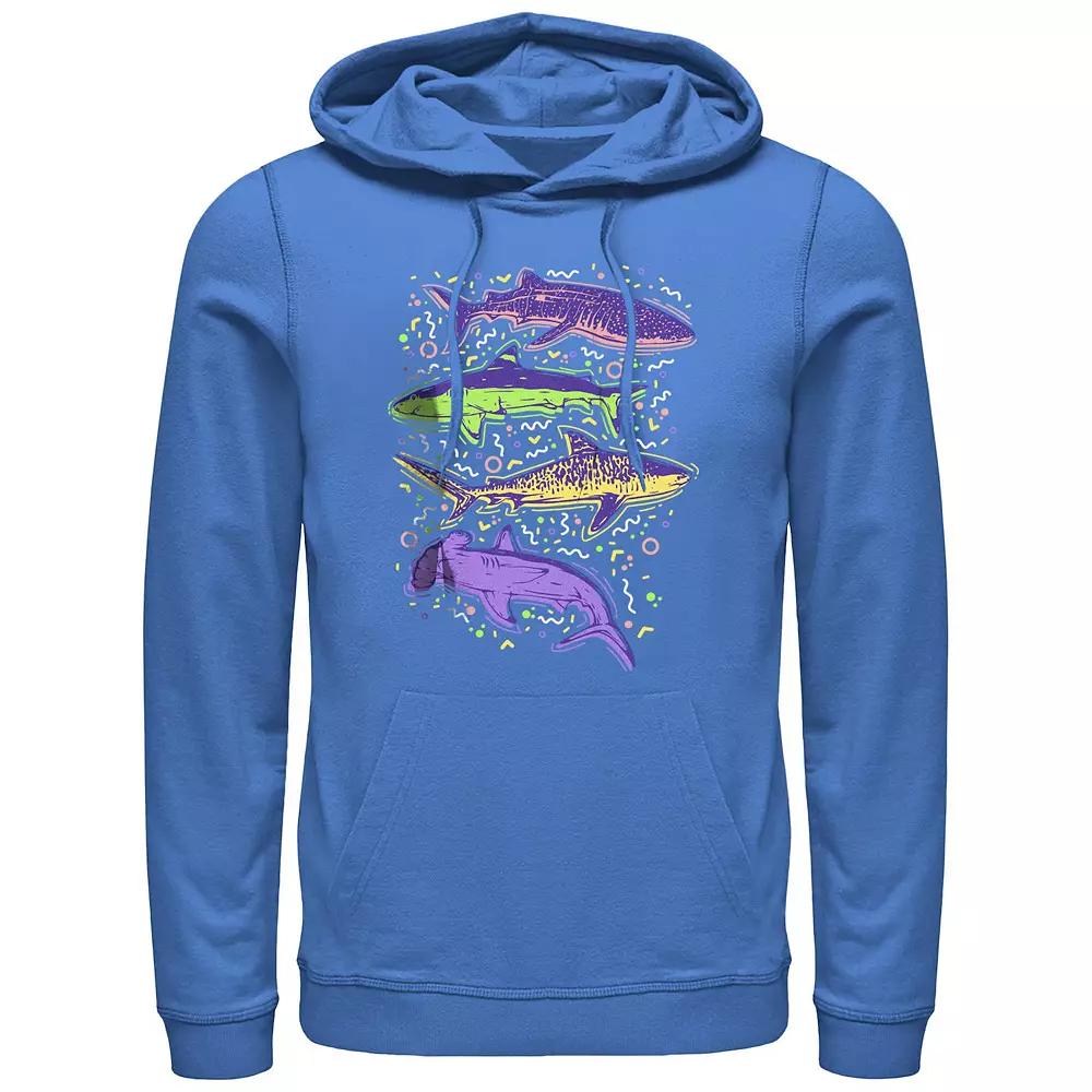 Men's Colorful Sharks And Doodles Graphic Hoodie,  Product Image