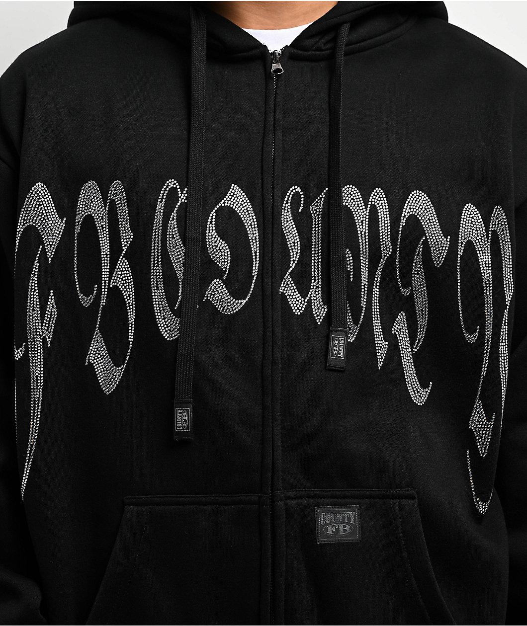 FB County Rhinestone Black Zip Hoodie Product Image