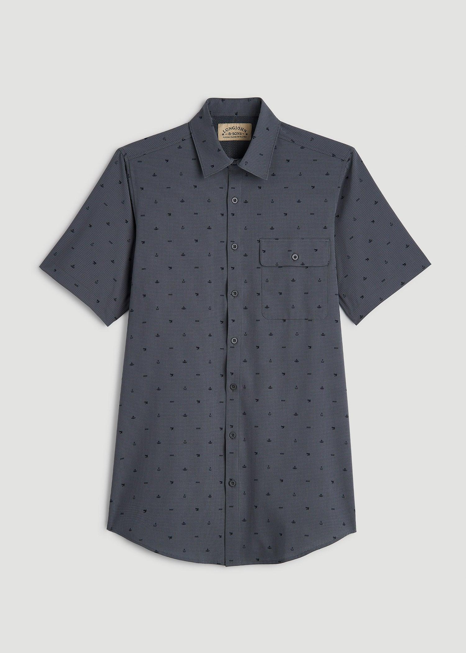 LJ&S Great Lakes Sport Shirt for Tall Men in Fishing Icon Print Male Product Image