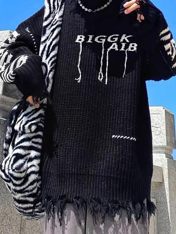 Men's Letter Jacquard Tassel Design High Neck Sweater Product Image