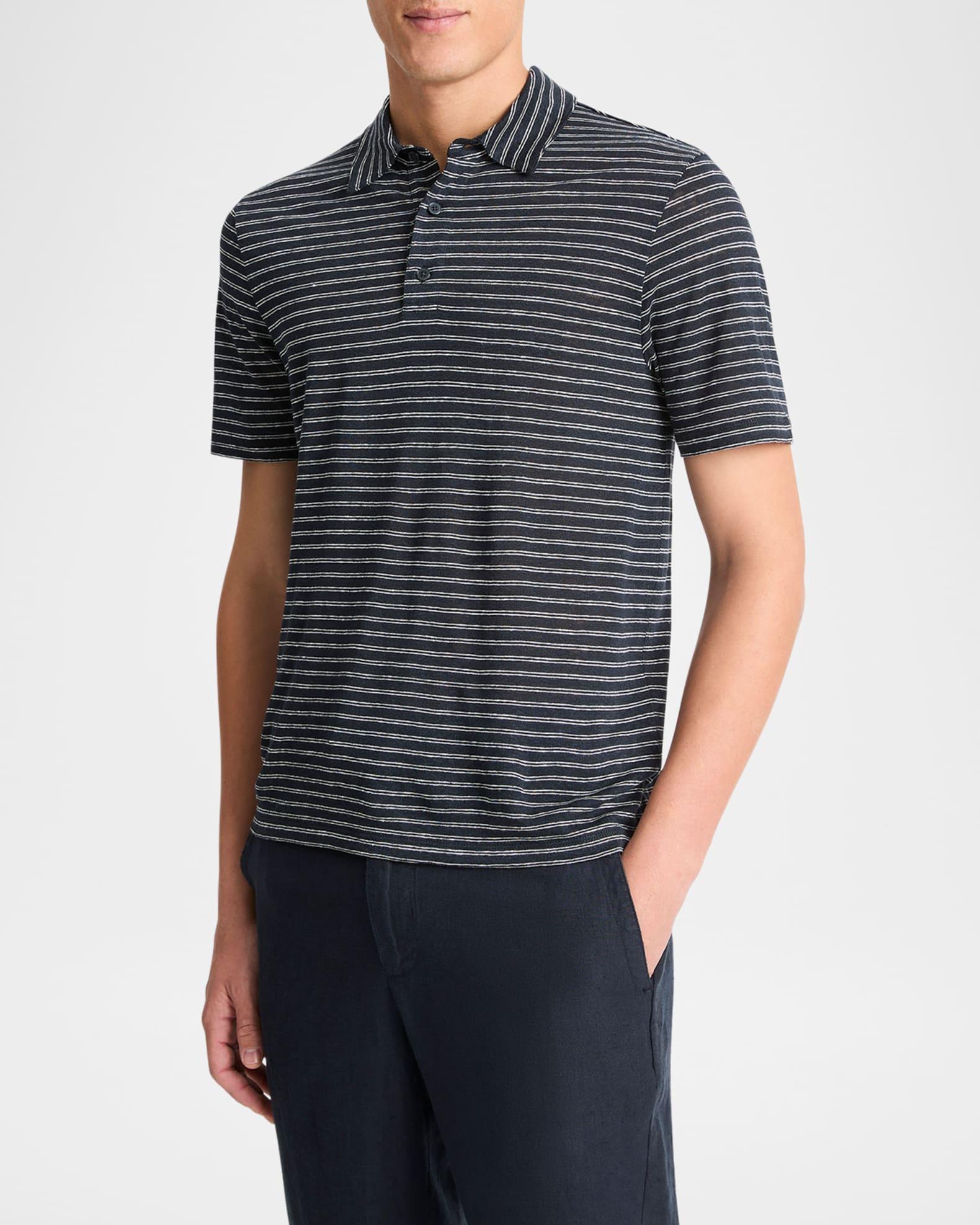 Striped Linen Jersey Polo Shirt Product Image